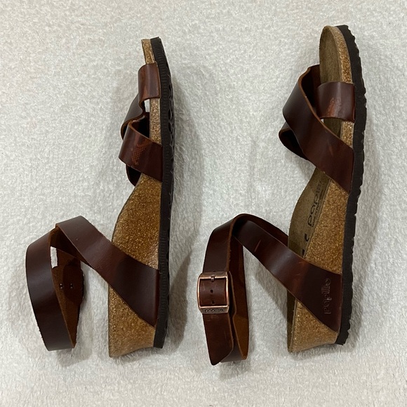 Papillio By BIRKENSTOCK Lola Leather Wedge Sandal Women EU 38 Cognac Brown - Picture 9 of 16